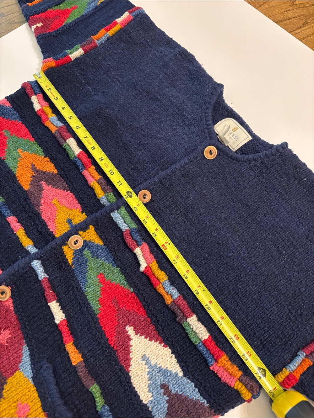 VTG Express Tricot HandKnit Wool Cardigan Sweater Chunky Colorful Geometric Boho - Picture 15 of 16